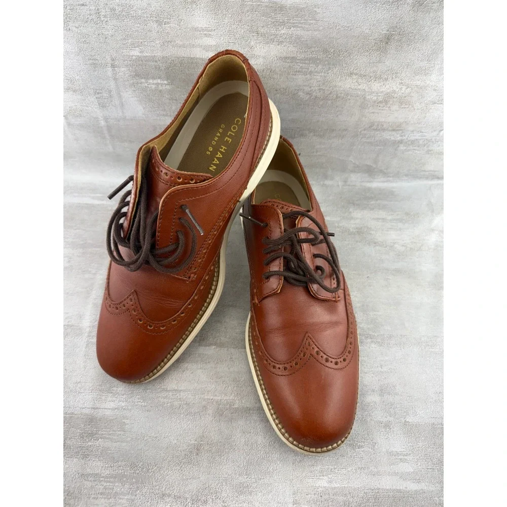 Cole Haan Grand OS Men Sz 7M British Tan Leather Wingtip Oxford C24092